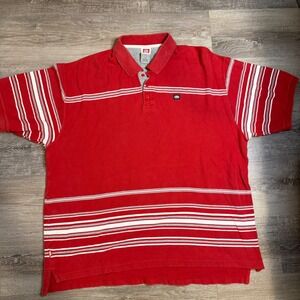 Ecko Unltd Mens Red Striped Short Sleeve Polo Shirt Vintage Y2K XL Cotton Knit